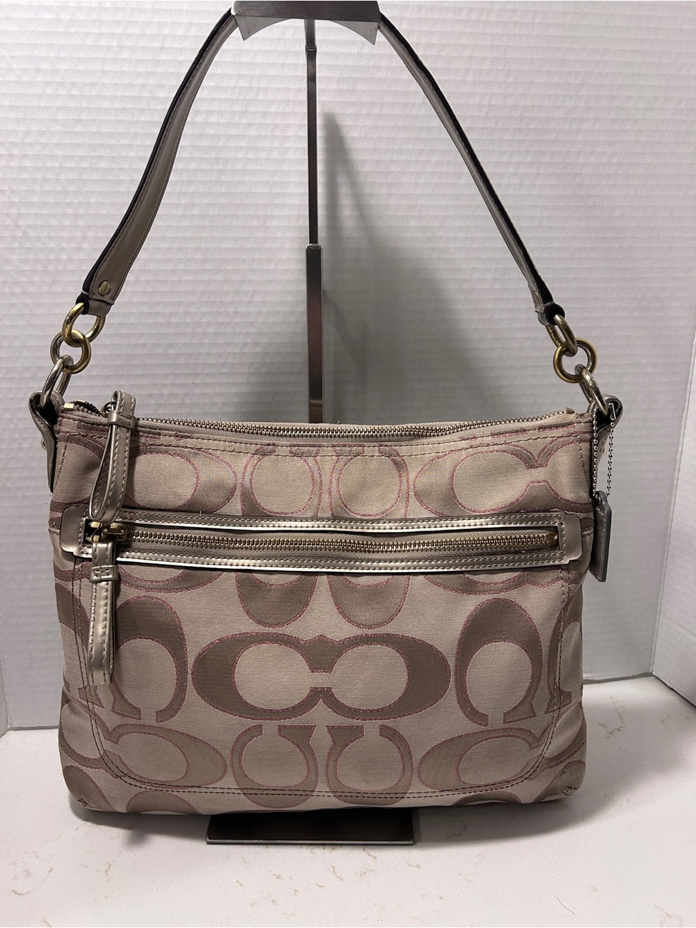 Coach Taupe Signature Canvas Tote with Pink Accents